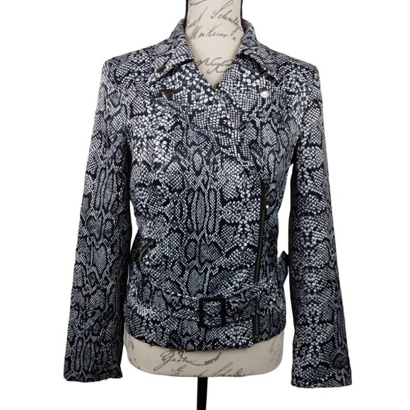 NY Collection | Snake Reptile Print Moto Jacket Black | Size M - Picture 1 of 11